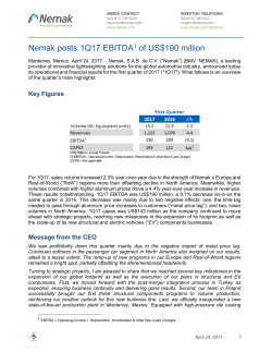 Nemak posts 1Q17 EBITDA1 of US$190 million