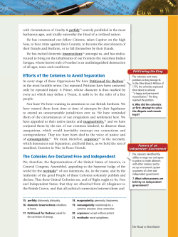Efforts of the Colonies to Avoid Separation The Colonies Are