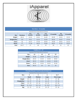 New Born &ndash; 24 months Standard Size Equivalents (inches) Size