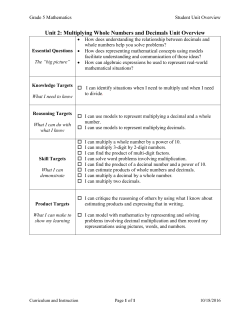 Unit 2: Multiplying Whole Numbers and Decimals Unit Overview