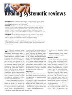 Reading systematic reviews - Ballarat Health Services Digital