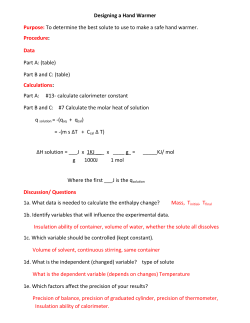 Designing a Hand Warmer Purpose: To determine the best solute to