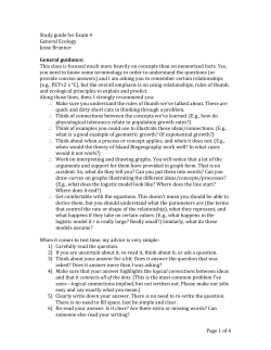 Page 1 of 4 Study guide for Exam 4 General Ecology Jesse