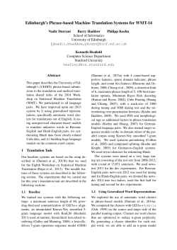 Edinburgh`s Phrase-based Machine Translation Systems for WMT-14