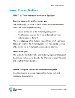 Lesson Content Outlines UNIT 1: The Human Immune System