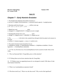 Chapter 7 &ndash; Early Hominin Evolution