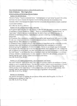 Alabama Code for Labeling and Marketing of Honey Products