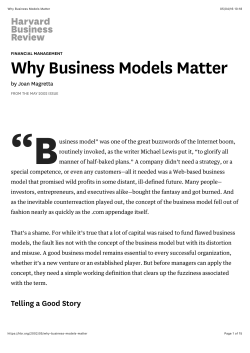 Why Business Models Matter - Intranet der Bucerius Law School