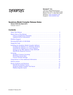 Synphony Model Compiler Release Notes