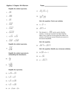 Algebra 1 Chapter 10-4 Review Name