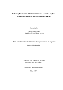 Politeness phenomena in Palestinian Arabic and Australian English: