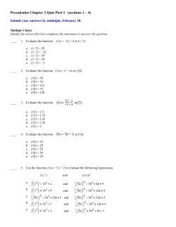 Precalculus Chapter 2 Quiz Part I (sections 1 &ndash; 4)