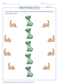 Round the numbers on the kittens to the nearest hundred and help