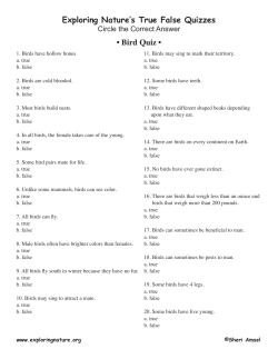 Exploring Nature`s True False Quizzes &bull; Bird Quiz &bull;