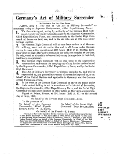 Germany`s Act of Military Surrender