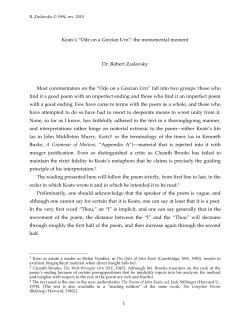 1 Keats`s “Ode on a Grecian Urn”: the monumental moment Dr