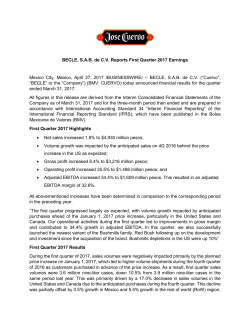 BECLE, SAB de CV Reports First Quarter 2017