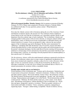 CALL FOR PAPERS The Revolutionary Atlantic: Acts of Alienation