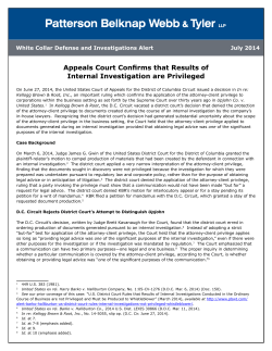 Appeals Court Confirms that Results of Internal Investigation are