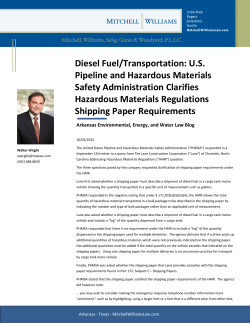 Diesel Fuel/Transportation: U.S. Pipeline and Hazardous Materials