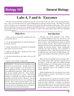 Labs 4, 5 and 6: Enzymes - University of Evansville Faculty Web sites