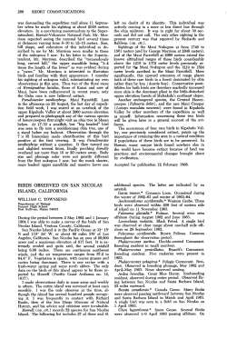 Birds Observed on San Nicolas Island, California