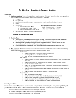 Ch. 4 Review &ndash; Reaction in Aqueous Solution