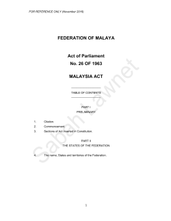 FEDERATION OF MALAYA Act of Parliament No. 26 OF 1963
