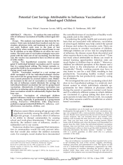 Potential Cost Savings Attributable to Influenza
