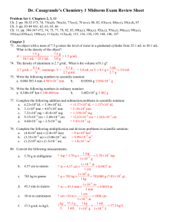 Chem 1 Midterm Review Problem Set 1 Key