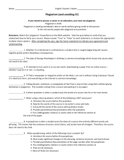 FBCA Plagiarism (and avoiding it!) Quiz