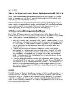Brief to the House Justice and Human Rights Committee RE: Bill C