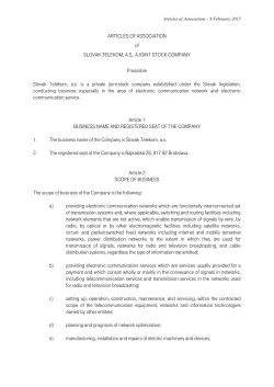 ARTICLES OF ASSOCIATION of SLOVAK TELEKOM, A.S., A JOINT