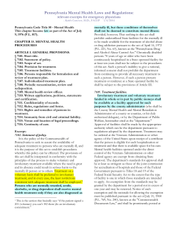 Pennsylvania Mental Health Laws and Regulations: