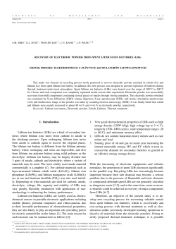1. Introduction Lithium ion batteries (LIBs) are a kind of secondary