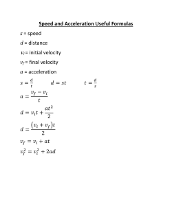 Speed and Acceleration Useful Formulas s = speed d = distance vi