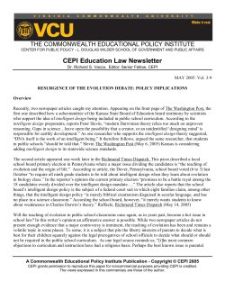 May 2005: Resurgence of the Evolution Debate: Policy Implications