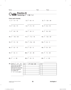 Practice B Factoring x - algebra1kraus / Home Page