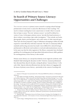 In Search of Primary Source Literacy: Opportunities and Challenges1