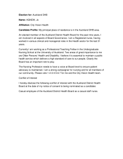 Election for: Auckland DHB Name: AGNEW, Jo Affiliation: City Vision