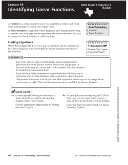 Lesson 14 Identifying Linear Functions