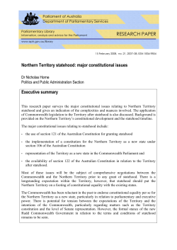 Northern Territory statehood: major constitutional issues