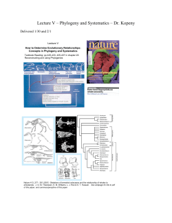 Lecture V &ndash; Phylogeny and Systematics &ndash; Dr
