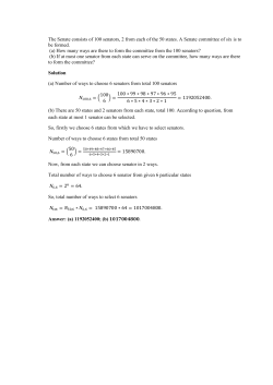The Senate consists of 100 senators, 2 from each of the 50 states. A