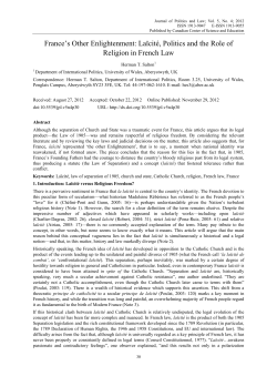 France`s Other Enlightenment: Laïcité, Politics and the Role of