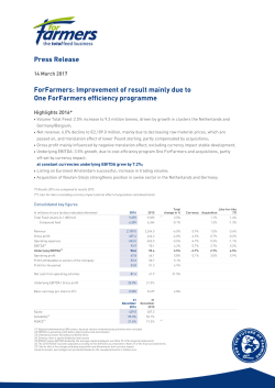Press Release ForFarmers: Improvement of result mainly due to One