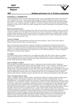 2007 Religion and Society Assessment Report