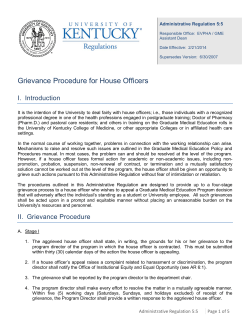 Administrative Regulation 5:5, Grievance Procedure for House Officers