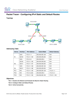Packet Tracer - Configuring IPv4 Static and Default Routes