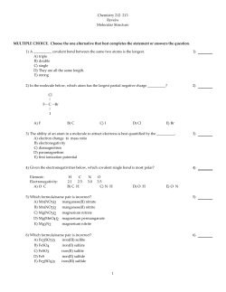 Chemistry 212-213 Reveiw Molecular Structure MULTIPLE CHOICE